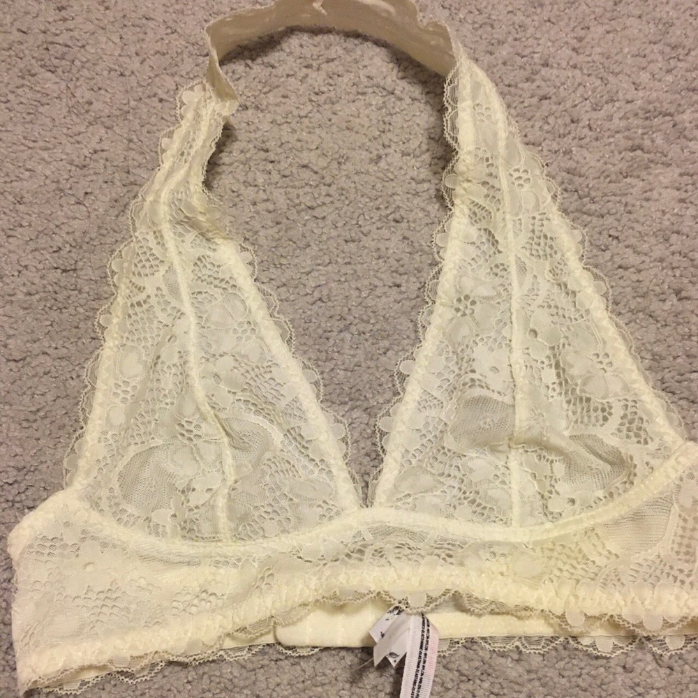 Free people cream lace halter galloon bralette